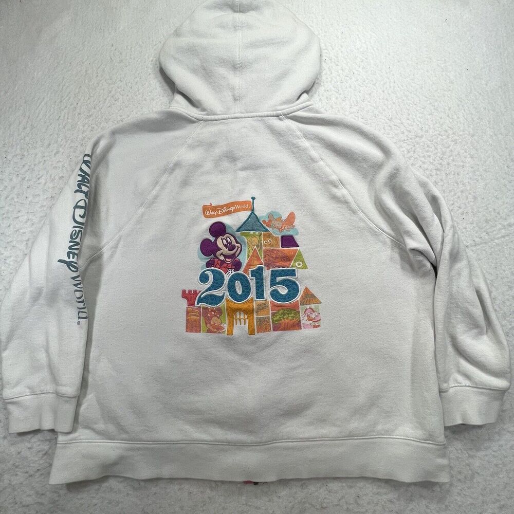 Disney Parks Women's 1X 2015 Full Zip Fleece Hoodie Walt Disney World White - Picture 8 of 12